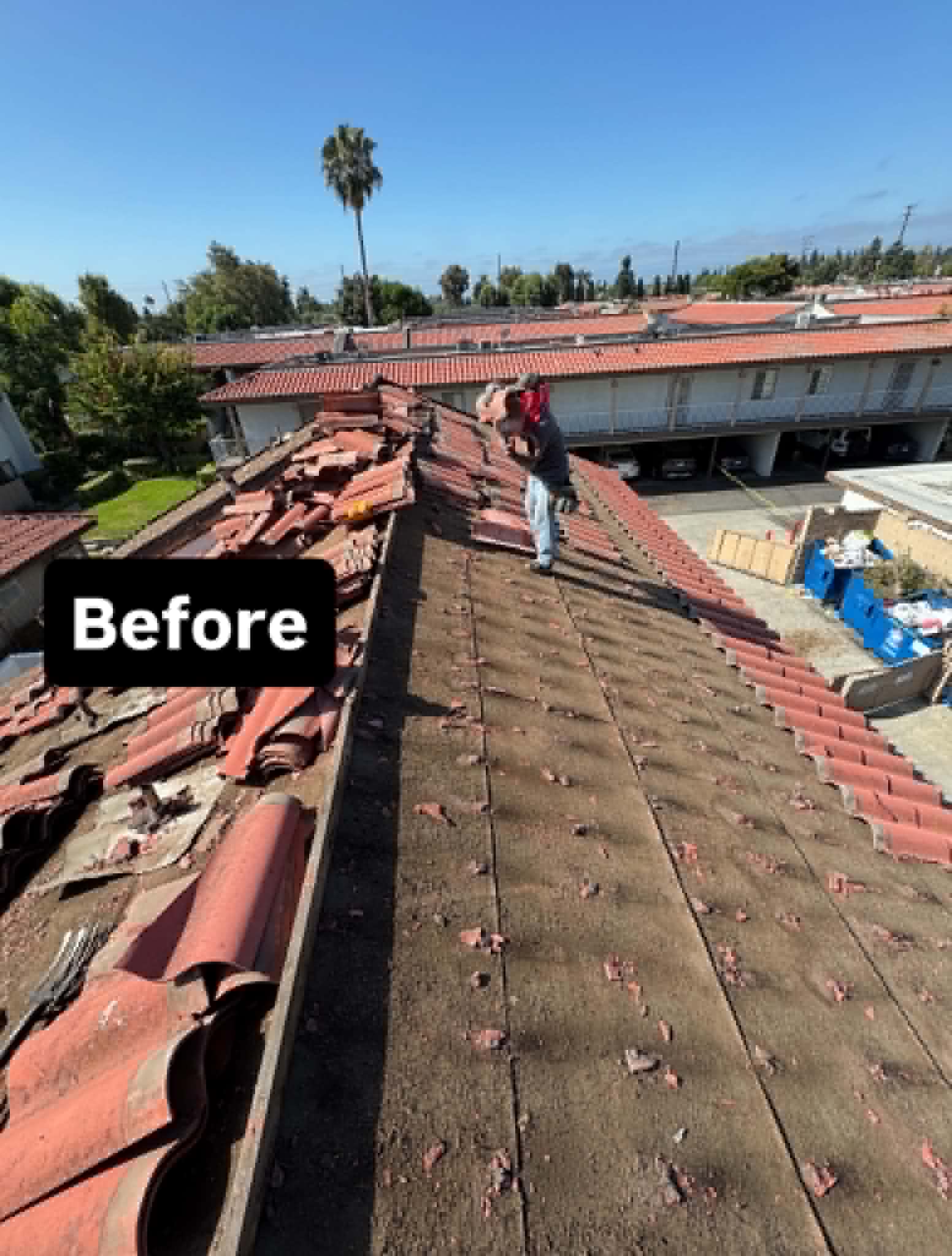 Roof before repair — weathered roofing prior to Better Days Construction work